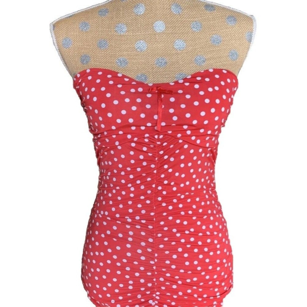 Forever 21 Vintage Polka dot Tube Top Red Coquette Fitted Y2K Dainty Bow Small